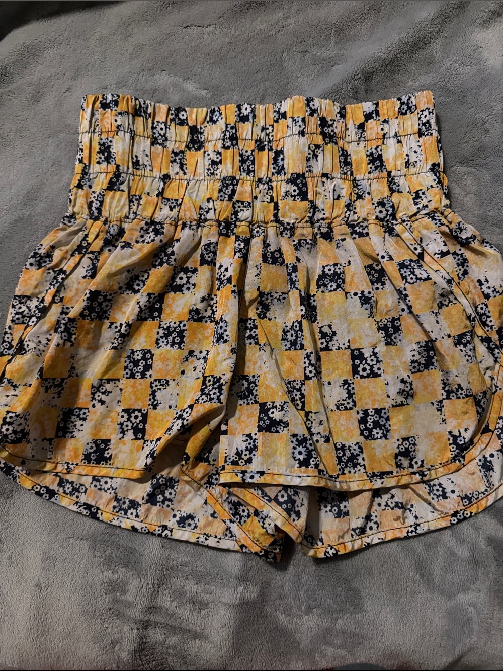 Women’s Yellow Floral Check High-Waist Shorts